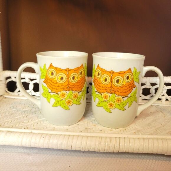 Vintage Owl Mugs – Pair of Retro Brown & Yellow Owl Cups 🦉🌼 - Picture 2 of 6